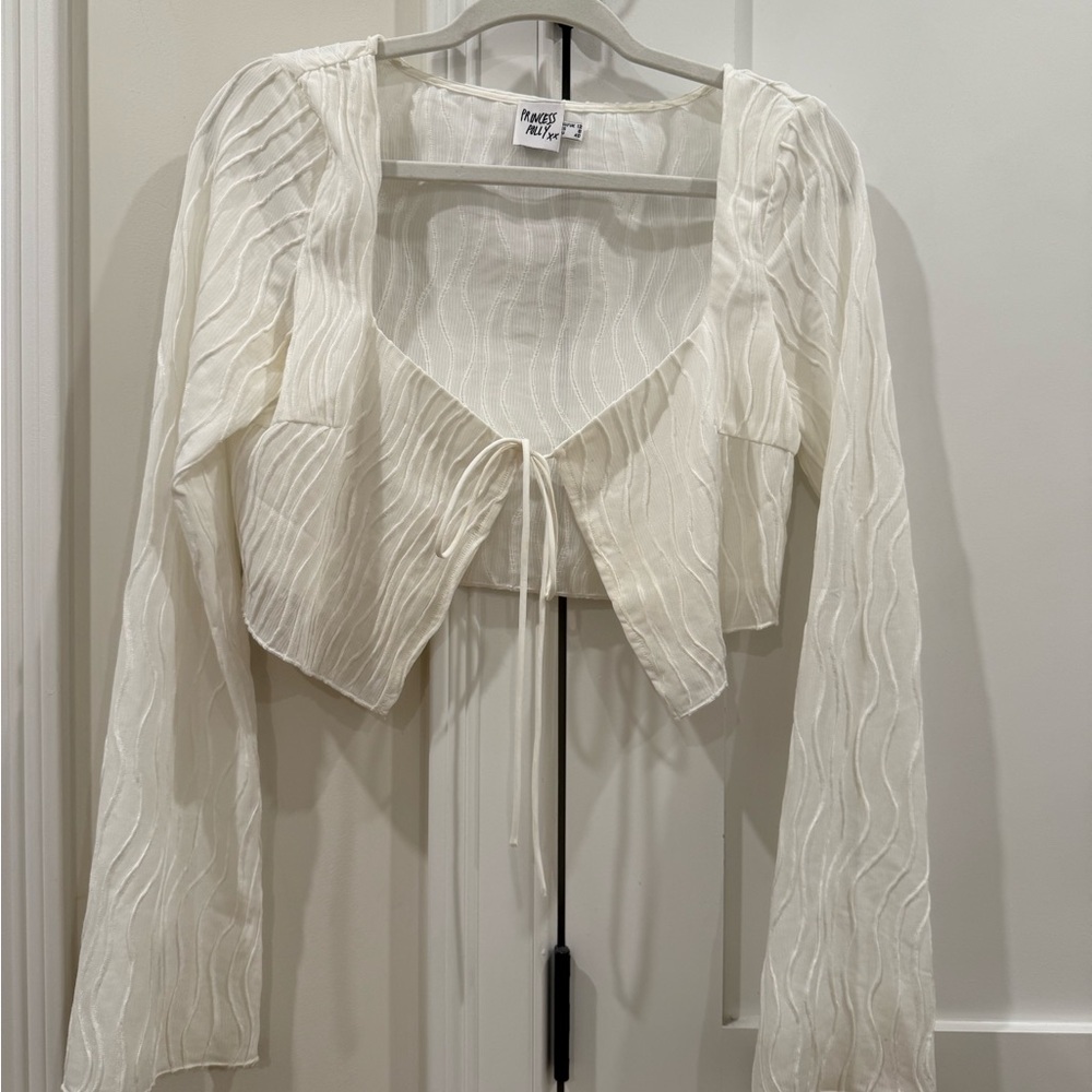 White Sheer Tie-Front Top